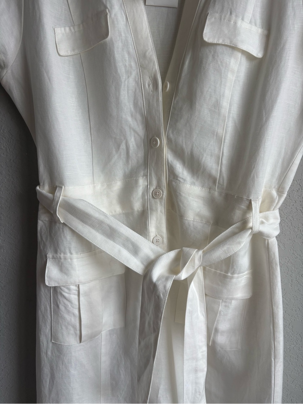 Banana Republic Linen Shirt Dress White Belted Utility Safari Dress Size 10 NWT - Picture 3 of 7